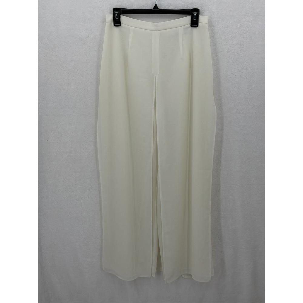 JR Nites by Caliendo Pants Womens 10 Ivory Sheer High‎ Rise Wide Leg Dressy